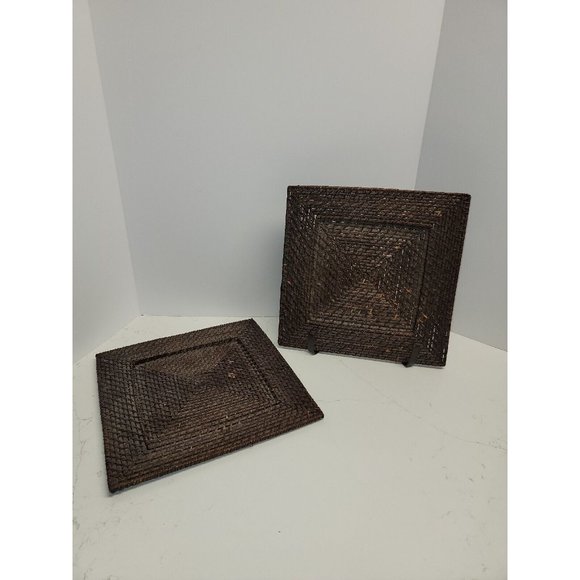 2 Woven Wicker Rattan 13" Square Charger Plates Boho Bohemian - Picture 10 of 14